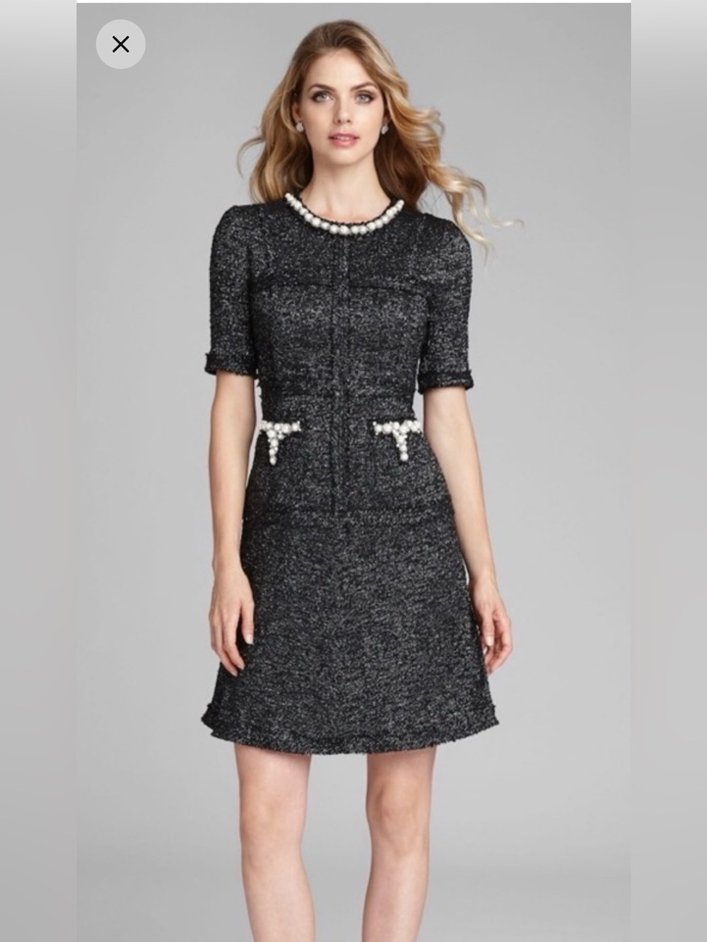 NWT Rickie Freeman for Teri Jon Tweed Pearl Embellished Dress | Size 12 | $580